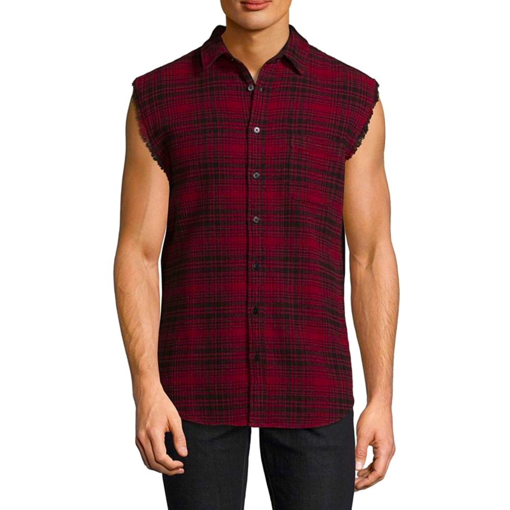 HOST PICK Decree Red Sleeveless Button Front Plaid Muscle Shirt Tank Size XL